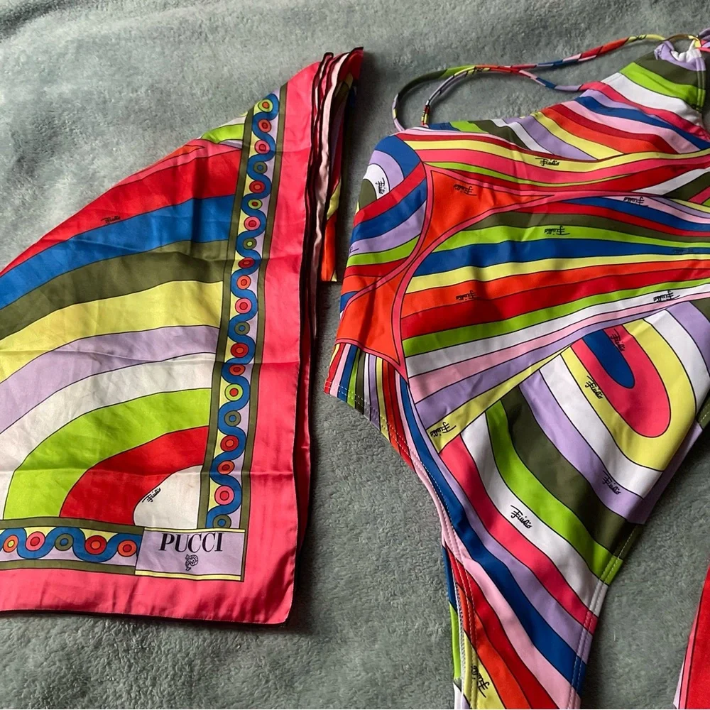 Emilio Pucci Swimsuit w/ Matching Wrap & Scarf 👙🏖️ - Picture 3 of 7